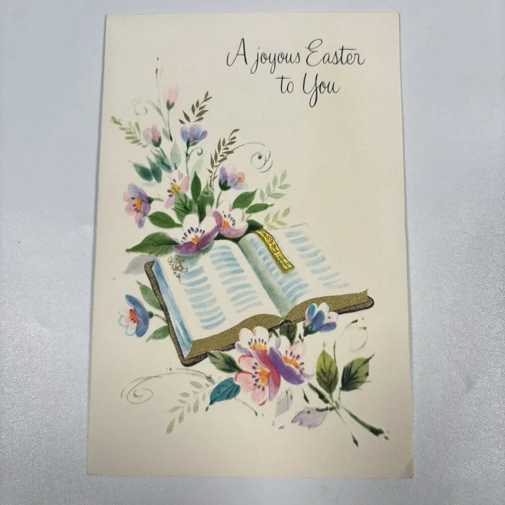 Vintage Laurel Religious Easter Greeting Card Bible Psalm 95:1 Wall Decor Art